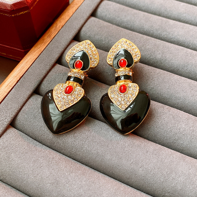 Plating, Inlay Design 1 Pair Retro Geometric Color Block Plating Inlay Copper Artificial Pearls Rhinestones Drop Earrings