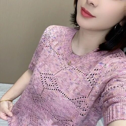 [Stars Magic] 2025 summer Korean style loose and slimming fashionable Western-style rice grid jacquard all-match blouse