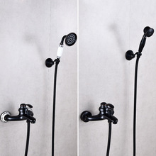 欧美式浴室全铜黑古铜色浴缸龙头小喷头淋浴简易冷热花洒套装木桶