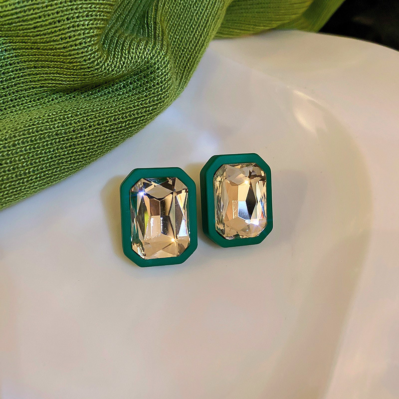 South Korea Dongdaemun Simple Rhinestone Geometric Square Ear Studs All-match Fashion Design Earrings Personality Fashion Net Red Earrings display picture 9