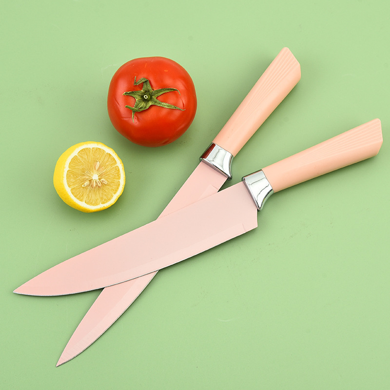 Punto de fábrica venta directa de acero inoxidable mango en forma de abanico cuchillo multifunción de cocina juego de embalaje de tarjeta de succión de doble cara