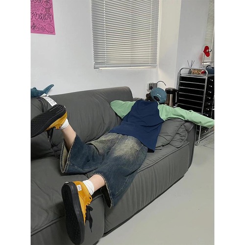 Summer American retro distressed denim shorts for men, clean fit, versatile, loose straight-leg wide-leg seven-quarter pants