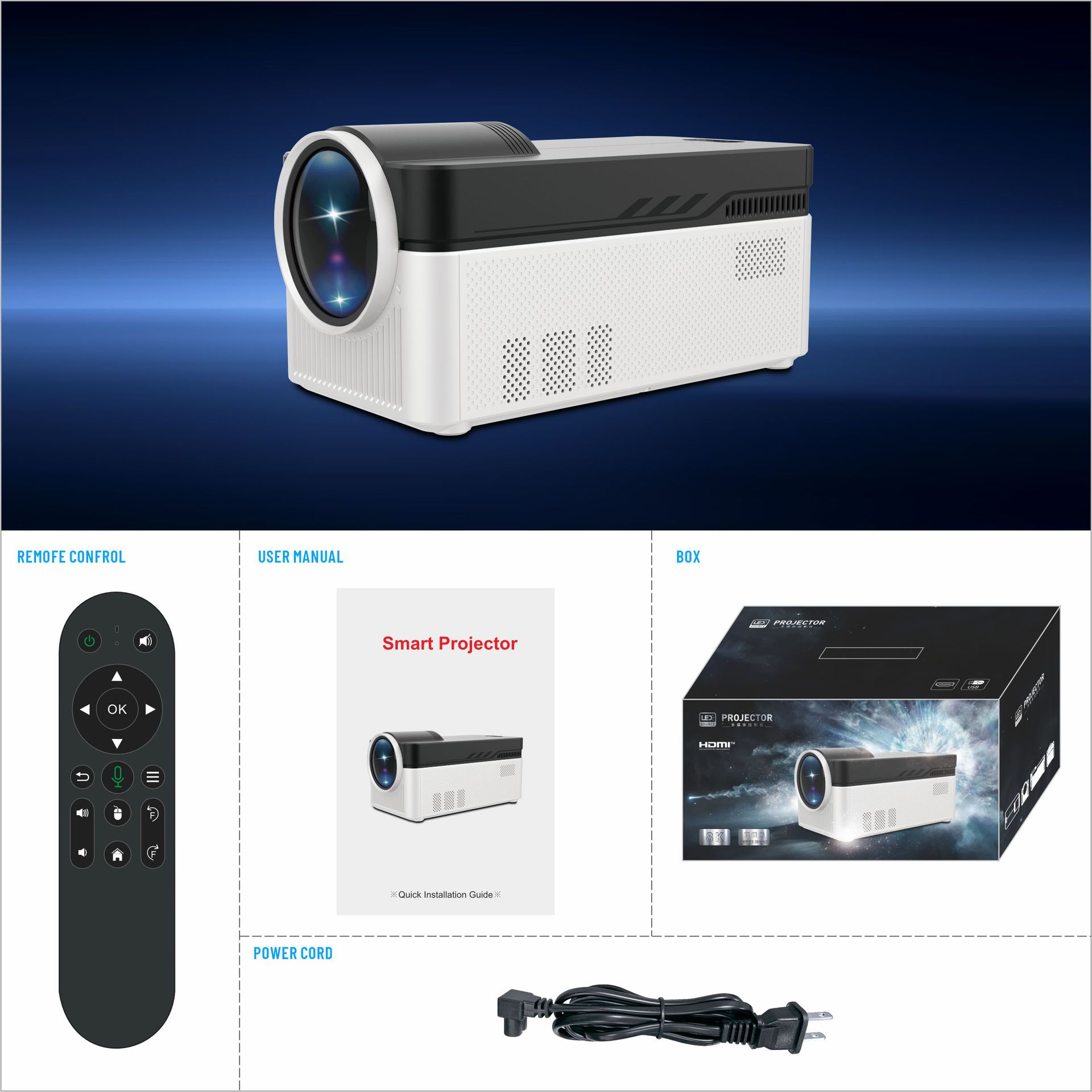 Nuevo producto transfronterizo hy450 doméstico portátil 8k proyector inteligente 700 lúmenes Soporte Bluetooth wifi Ultra HD