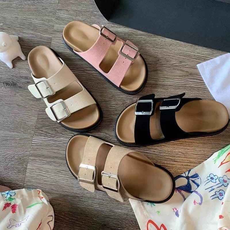 Женские летние сандалии Birkenstock на толстой подошве 2025 года, новые ретро-кэжуал с ремешком и пряжкой, открытые сланцы для верхней одежды