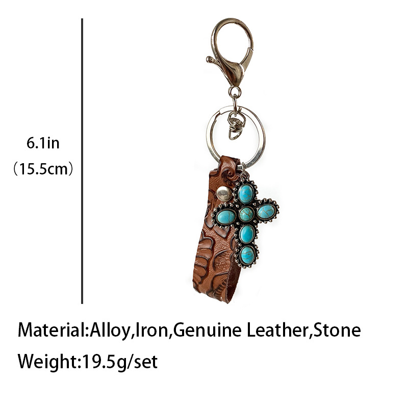 Cowboy Style Geometric Alloy Leather Plating Turquoise Bag Pendant Keychain display picture 1
