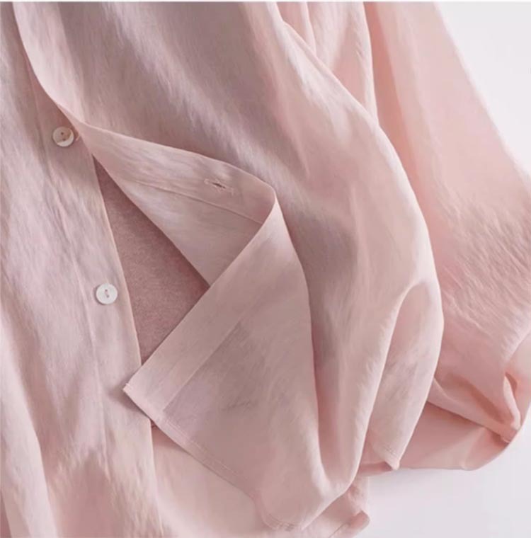 Áo sơ mi chống nắng mỏng mùa hè kiểu Pháp dành cho nữ chất Tencel voan — Màu hồng, Màu trắng, Màu xanh lá chi tiết 3