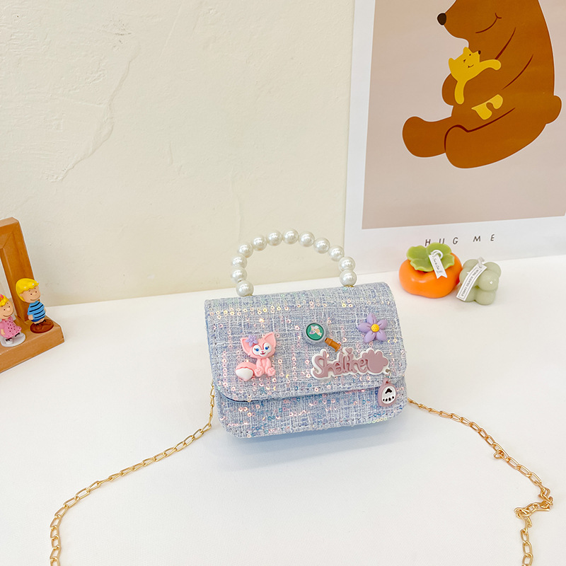 Transfronterizo nuevo bolso para niños estilo occidental perla portátil estilo Chanel moda cadena bolso de hombro conejito bolsa de mensajero