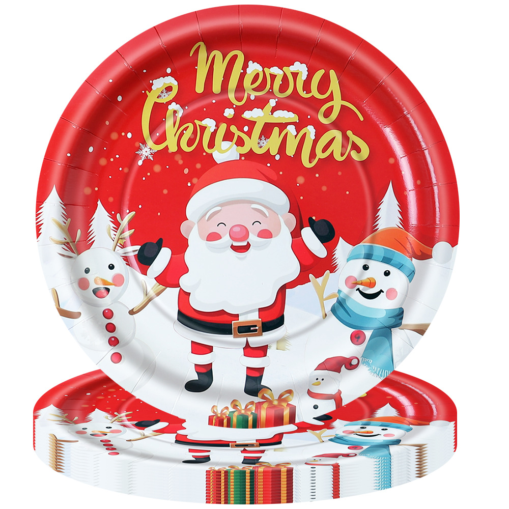 Navidad transfronteriza temática de decoración de la fiesta suministros de decoración de la bandeja de papel desechable de Navidad toallas de papel tazas y cubiertos set