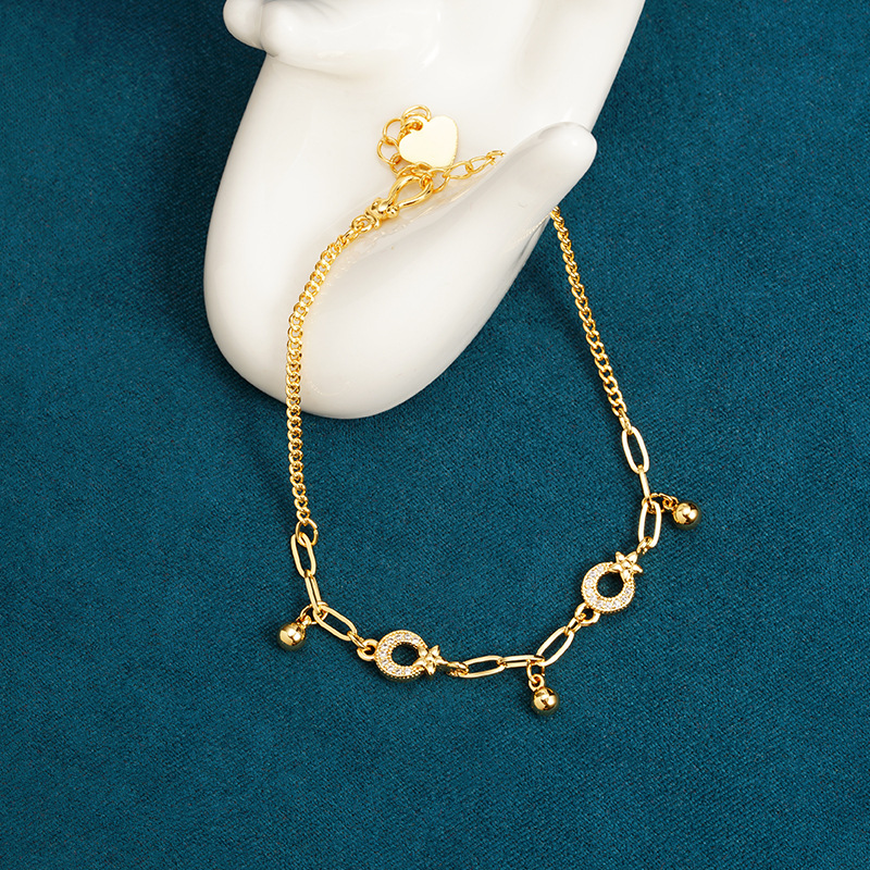 Nuevos productos de oro de arena vietnamita pulsera de lujo ligera con diamantes estrella de luna bolas de borda pulsera de nicho para mujeres joyas de mano de alta calidad