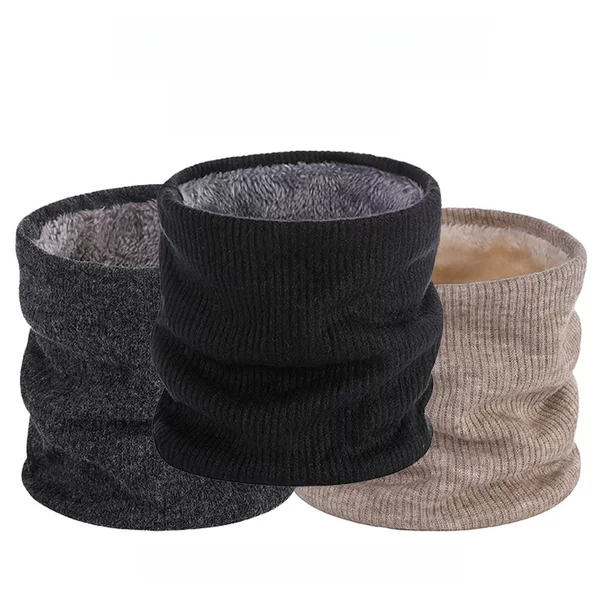 Autumn and Winter double layer fleece-lined scarf outdoor pullover couple solid color collar warm single circle knitted scarf cover wholesale