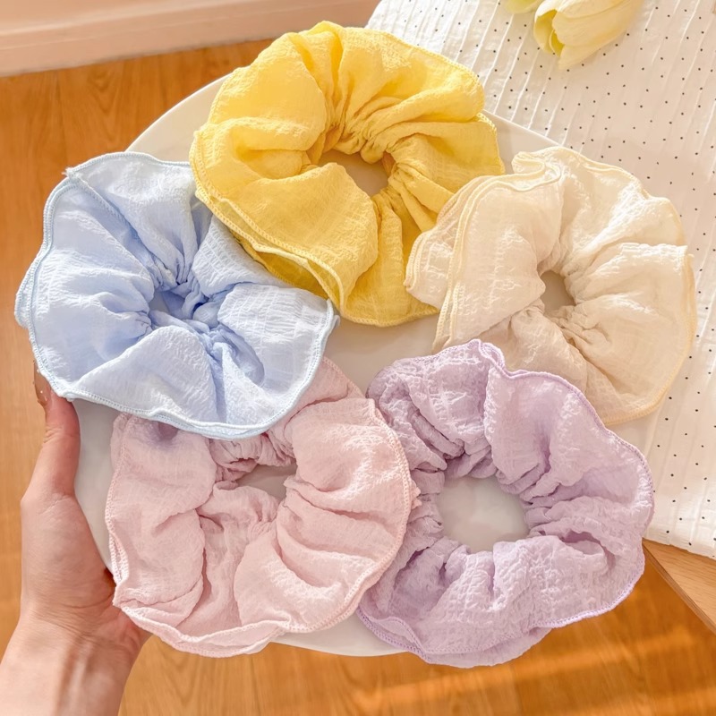 Lazo de encaje plisado amarillo, lazo para el cabello de intestino grueso para mujer, gran tamaño 2025, nueva cuerda para el cabello, flor para la cabeza, cuerda para la cabeza coreana, tocado de temperamento