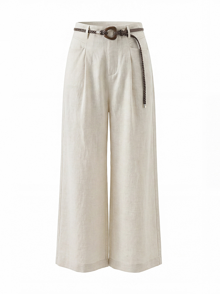 Quần culottes nữ ống rộng chất liệu linen phối sợi tencel, cạp cao dáng suông, mặc mùa hè thoáng mát — Xanh lông mòng đen