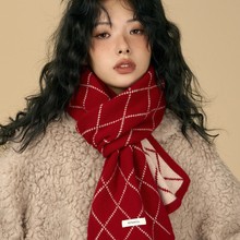 高级感毛线格子围巾女冬季2025新款韩系氛围感加厚保暖防寒围脖男