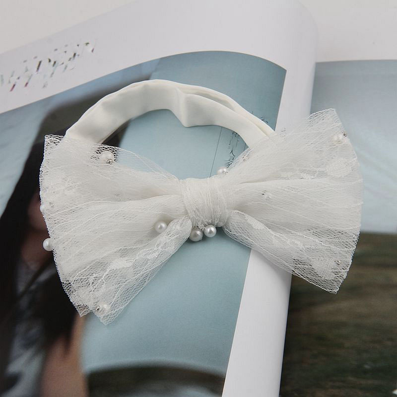 时尚结婚婚礼派对新郎韩式白色珍珠纱领结蝴蝶结