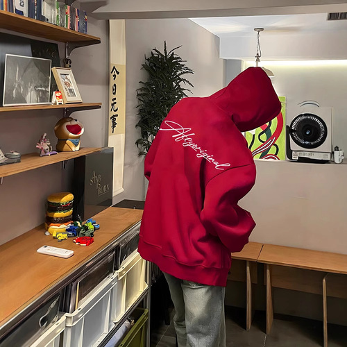 Black Letter Print Heavyweight Sweatshirt Men's American Streetwear OOTD Outfit Autumn/Winter Outerwear Oversize Hooded Sweatshirt