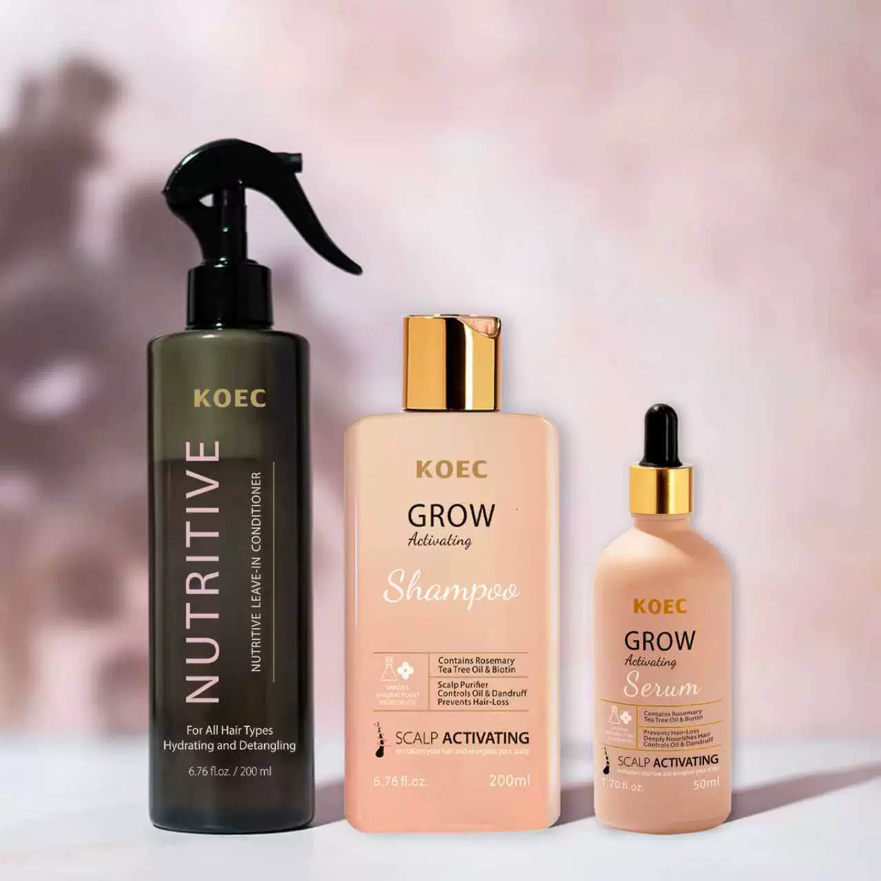 KOEC头发护理三套装跨境头皮滋养精华液+清洁洗发水+免洗护发素