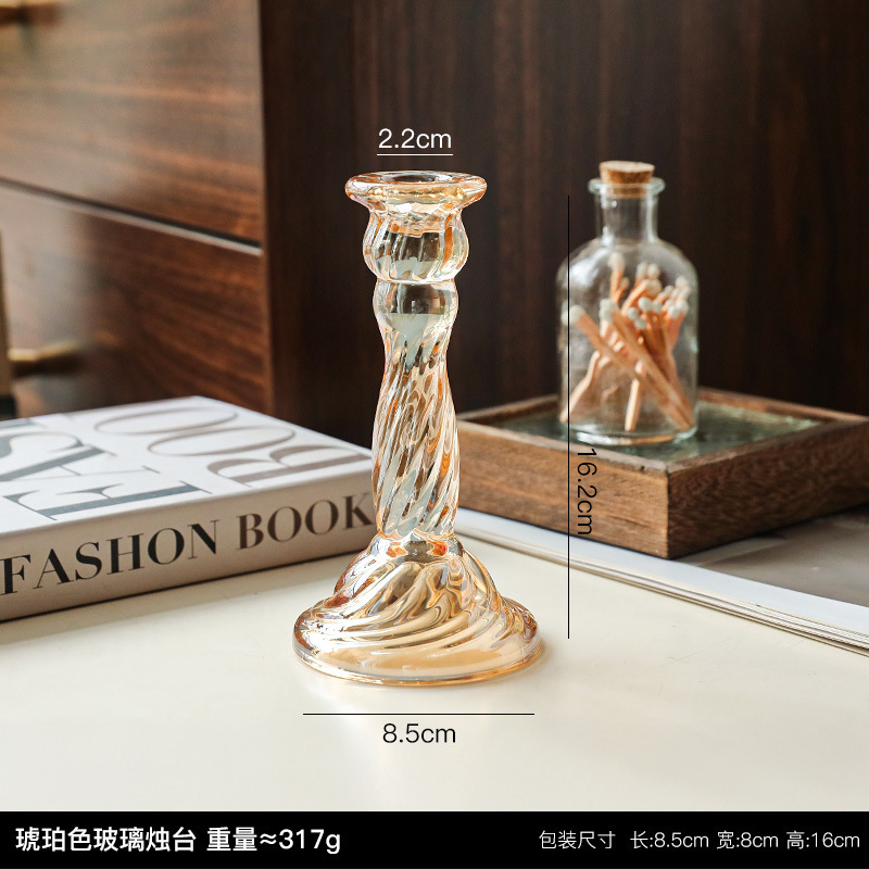 フレンチインスタ中古透明ガラス燭台置物ロマンチックキャンドルディナー燭台道具家庭装飾品|undefined