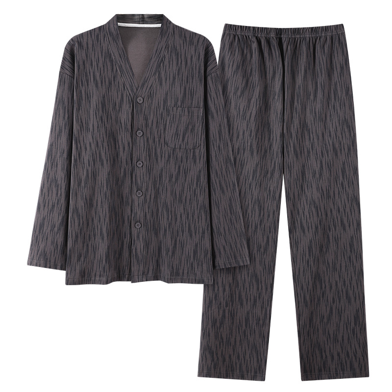 Pijama de hombre primavera y otoño algodón cardigán de manga larga kimono juvenil se puede usar grande algodón conjunto de ropa de casa