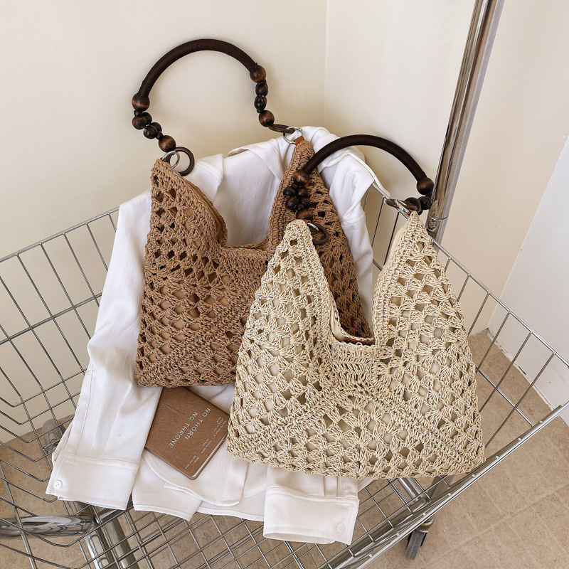 Summer Straw Woven Bag for Women 2026 New Style Seaside Vacation Beach Hollow-Out Single-Shoulder Tote Bag Woven Basket Bag