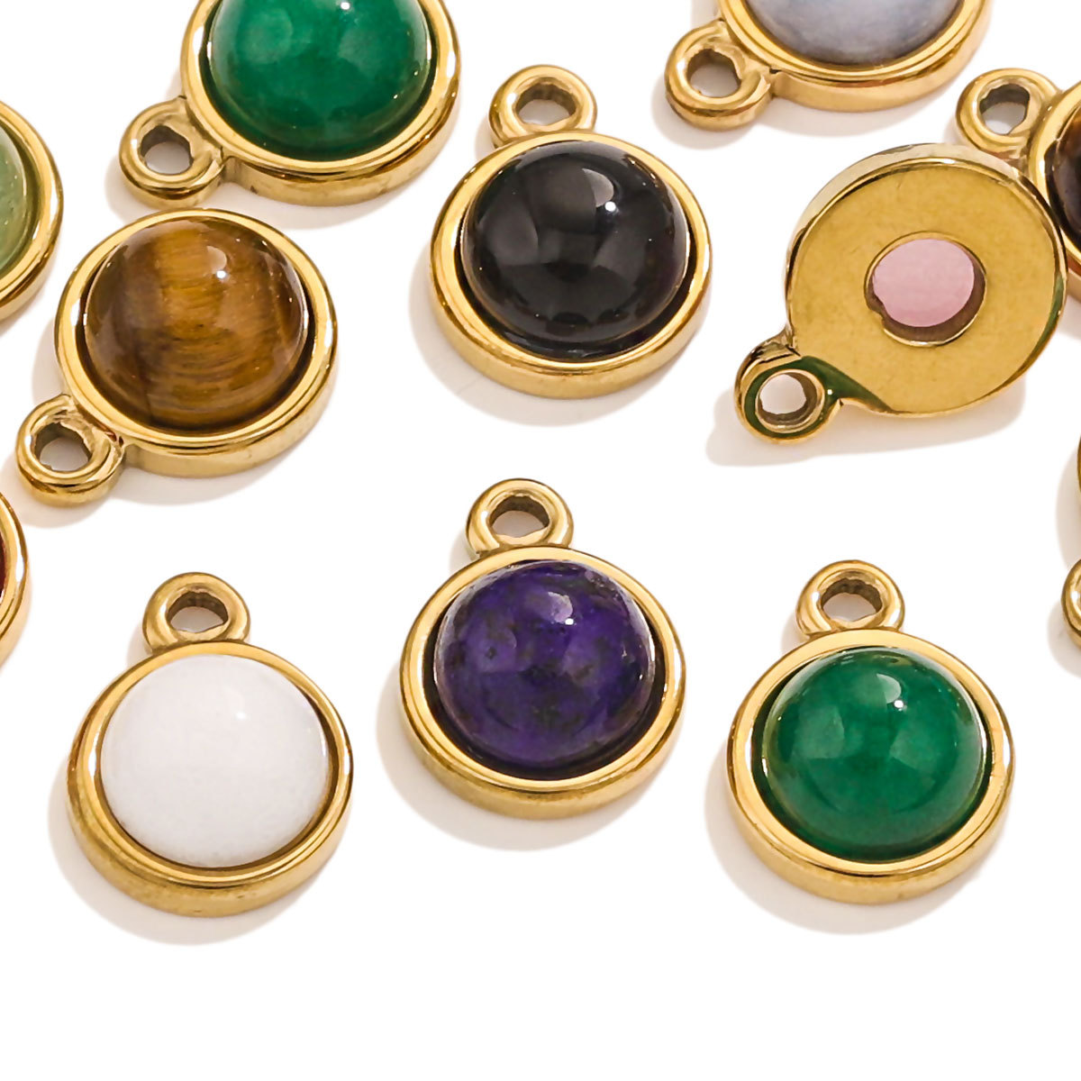 Acero inoxidable redondo adornado colgante de piedra natural DIY pendientes pulseras collares accesorios accesorios colgantes