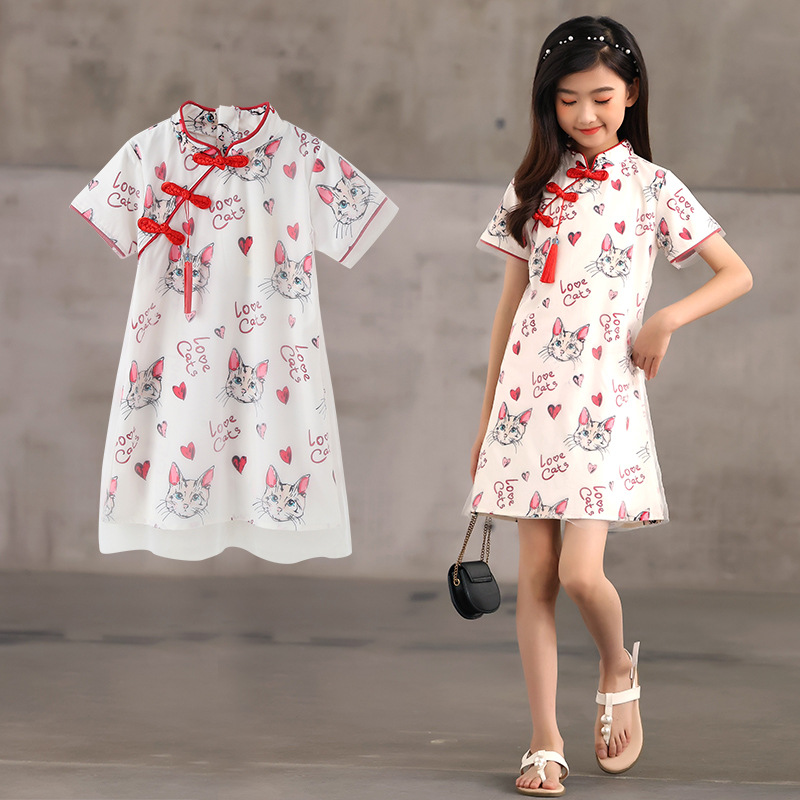 Children's Clothing Dress Girls Improved Cheongsam Cartoon Chinese Style Ancient Costume Summer Children's Hanfu Skirt Western Style