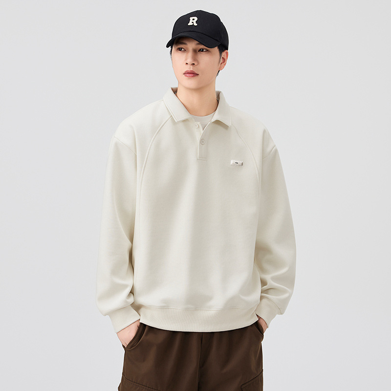 Danbaoni | Early Spring Hong Kong Style Lapel Men's High-End Long-Sleeved T-Shirt Trendy Loose Casual Polo Sweatshirt for Men