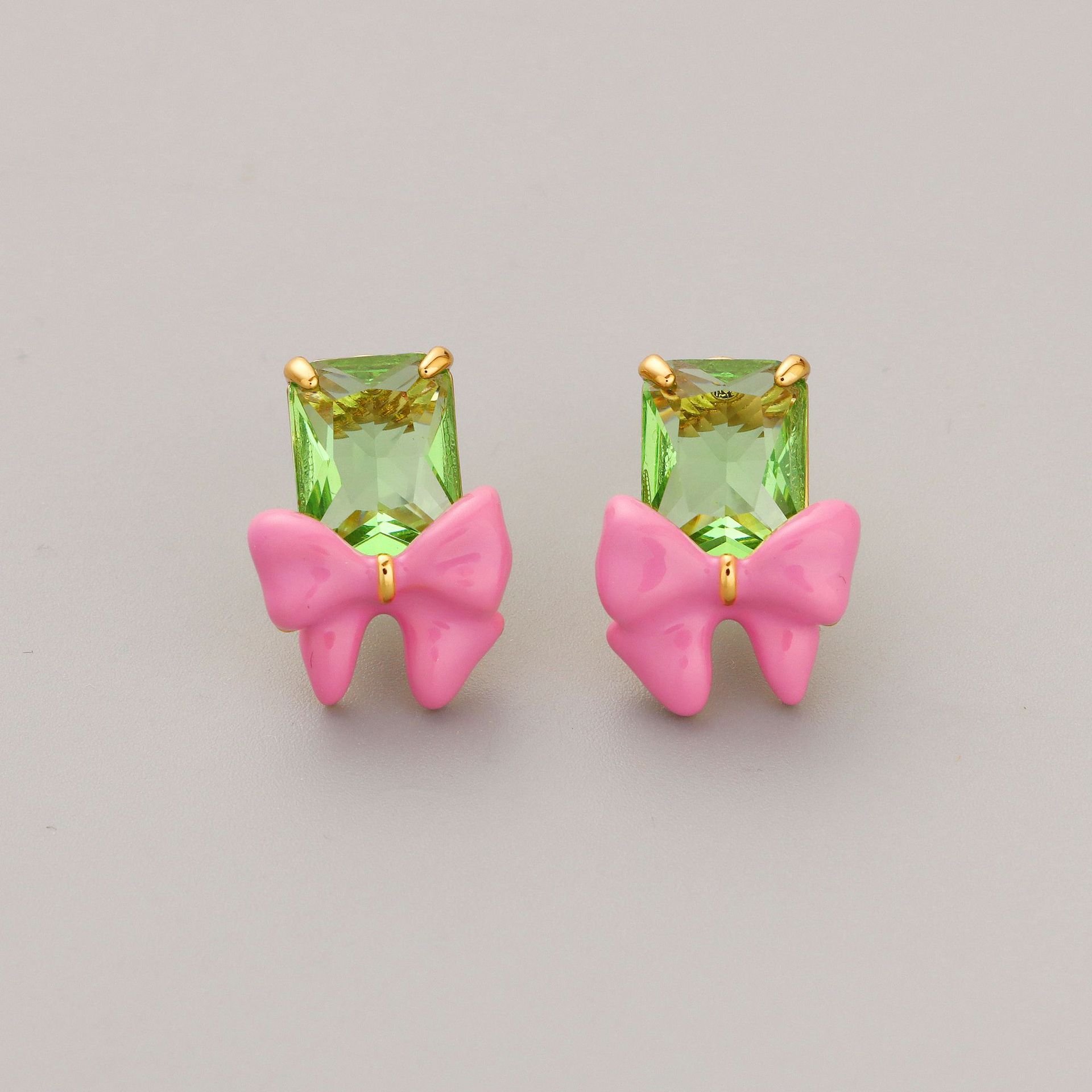Simple Style Bow Knot Copper Enamel Plating Artificial Crystal Ear Studs 1 Pair