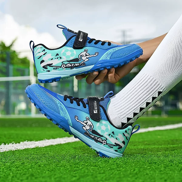 New Velcro soccer shoes for children, elementary school students, boys and girls, TF cleats, short studs, for school physical fitness tests and soccer matches