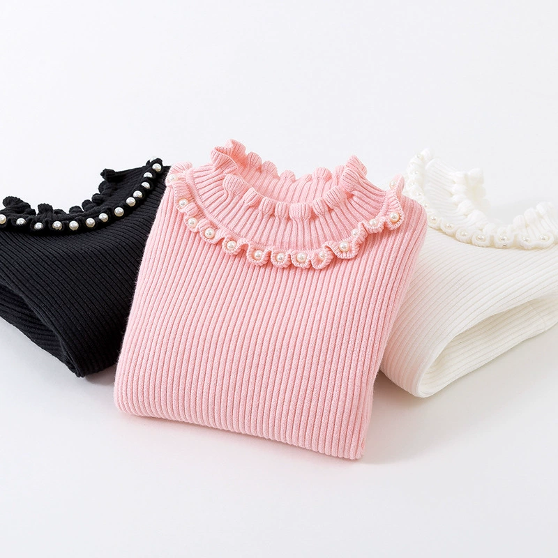 Sweater, fleece colored knitted down jacket from pearl, high collar, for teenagers