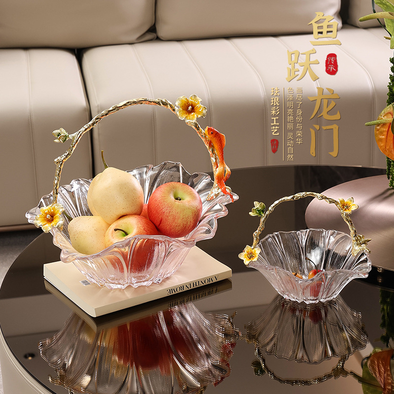Chinese style light luxury enamel glass fruit plate Internet celebrity high-grade zinc alloy home decoration living room decoration wholesale