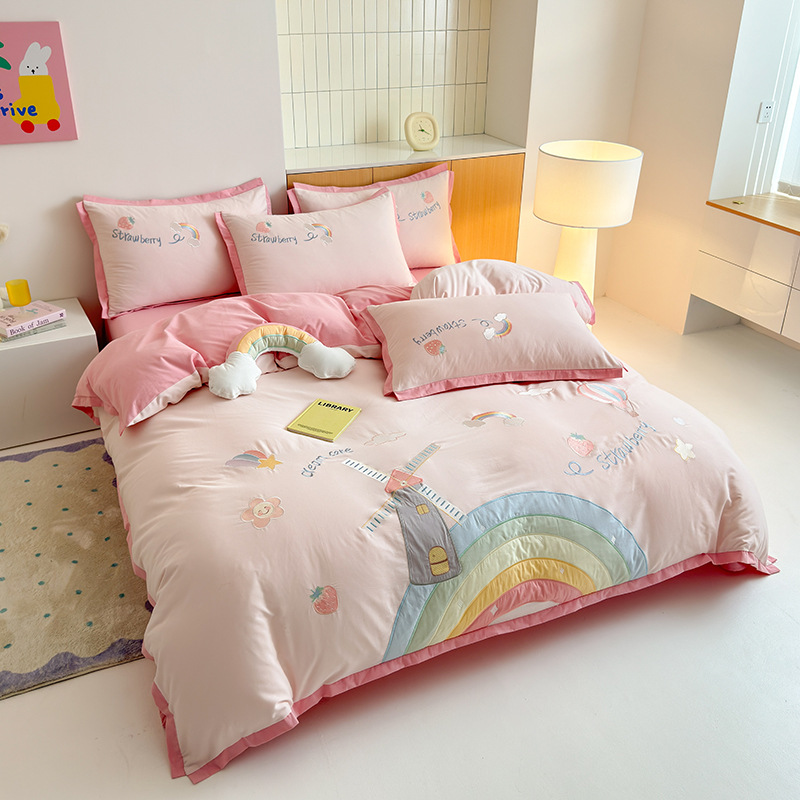 Otoño y invierno para niños 100 algodón molido cuatro piezas de dibujos animados engrosado colcha cálida sábanas de tres piezas