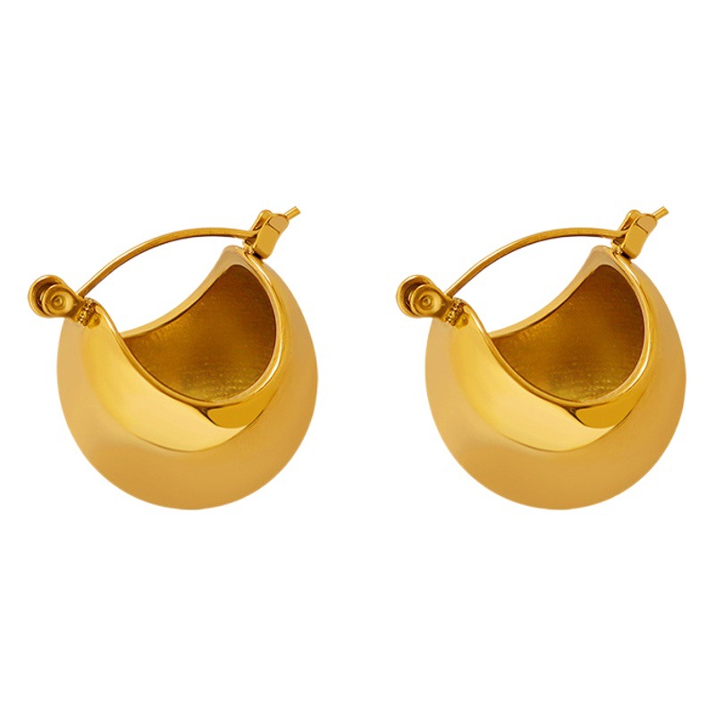 Super Flash diseño de nicho de las mujeres lisas no se desvanece geométrica hebilla de La Oreja de acero de titanio chapado en oro de 18 quilates pendientes en forma de U joyería