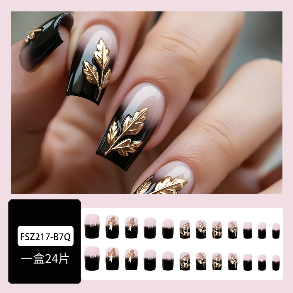 Comercio exterior 3D estereoscopio oro francés desgaste de uñas de otoño y invierno atmósfera de manicure 24 piezas de uñas falsas más vendidas en Europa y América