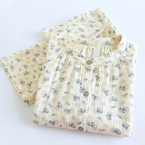 100% Cotton Double Layer Crepe Postpartum Summer Sweatproof Breathable Sweet Long Sleeve Dress Pants for Pregnant Nursing Women Home