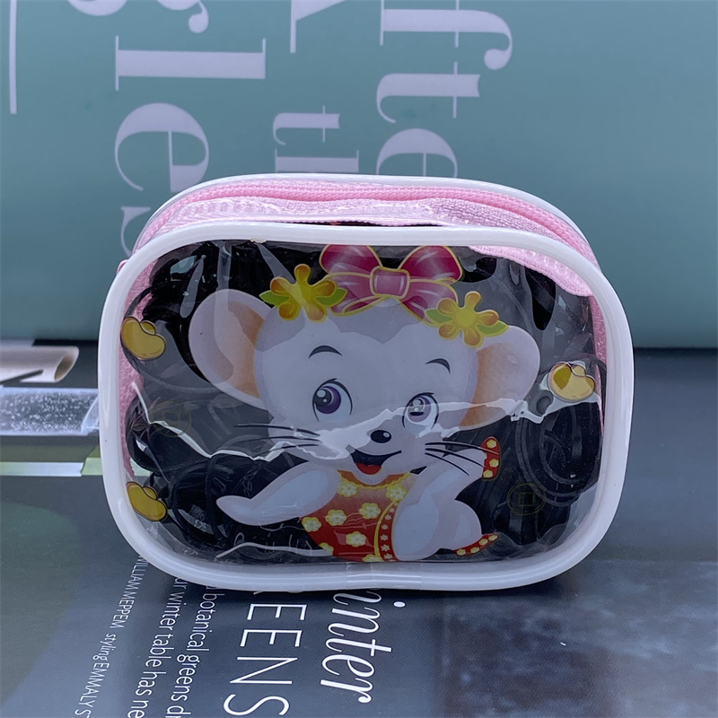 Bolsa de estilo coreano embalaje banda de goma desechable color Banda de goma para niños fuerte tirón constantemente banda de pelo negro cuerda de pelo al por mayor