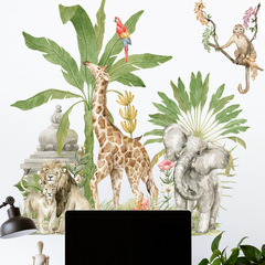Tropical rainforest giraffe sticker lion elephant children's room decoration sticker cute monkey removable sticker