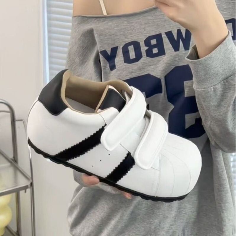 2025夏秋平底内增高阿甘鞋大头丑萌面包休闲鞋女魔术贴运动德训鞋|undefined