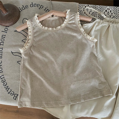 韓版童裝2024新款夏季女童蕾絲花邊背心兒童洋氣百搭吊帶裙兩件套