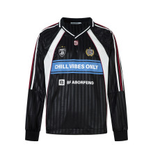 缎面拼接长袖V领polo领T恤上衣宽松休闲春秋男款运动橄榄球衣潮牌