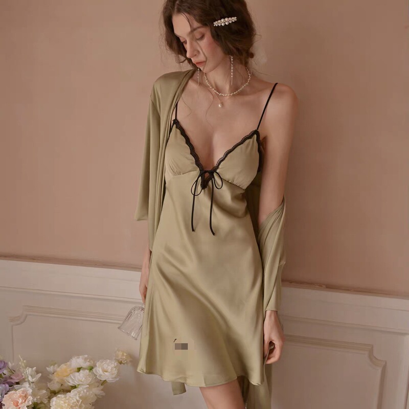New Sexy Women's Nightgown with Ice Silk, Lace, and Chest Pads, Beautiful Back Design, Silk Home Wear, Available for Cross-Border Shipping New Sexy Women's Nightgown with Ice Silk, Lace, and Chest Pads, Beautiful Back Design, Silk Home Wear, Available for Cross-Border Shipping