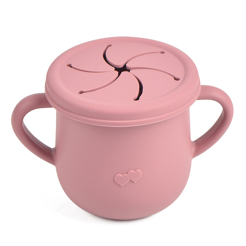 Silicona de grado alimenticio para niños snack Cup mango binaural portátil resistente a la caída con taza de paja de bebé taza de bebida de silicona