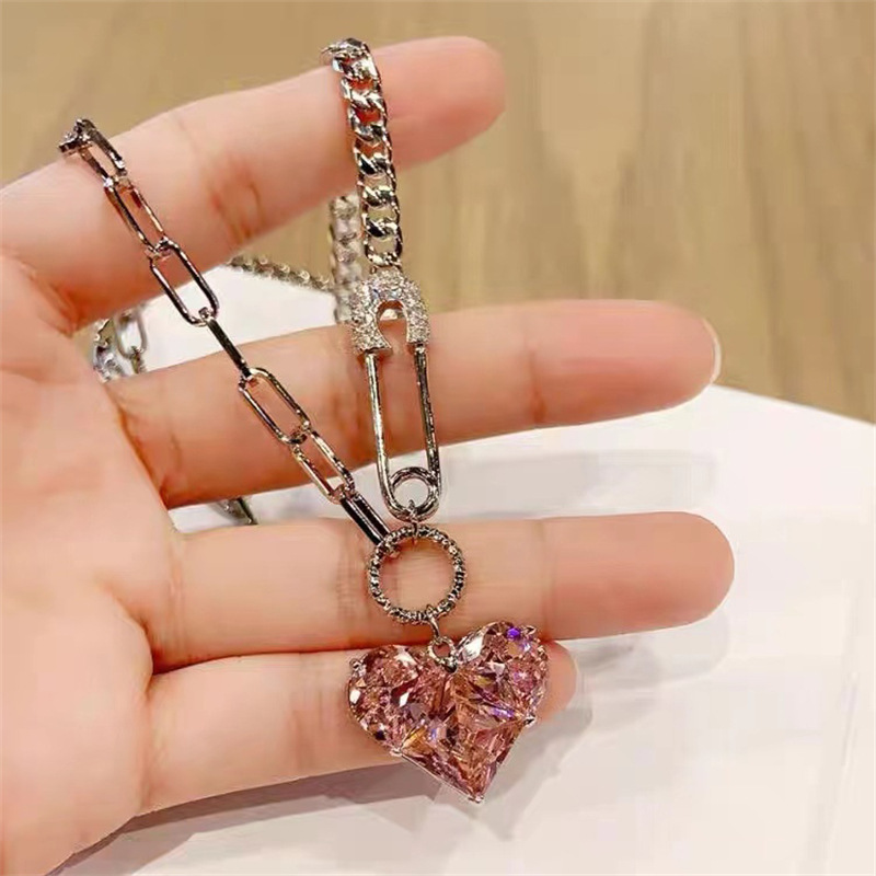 Fashion Heart Shape Copper Plating Inlay Artificial Gemstones Pendant Necklace 1 Piece display picture 4