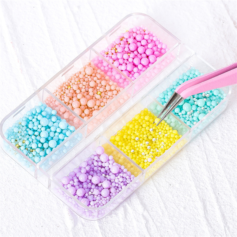 Accesorios de uñas en línea celebridad ins estilo colorido caramelo saltando cuentas macaron decoraciones de uñas de colores 6 cuadrícula mixta