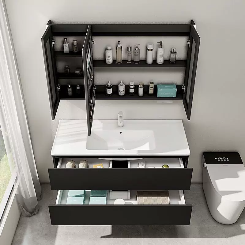 法式黑色卫生间洗漱台陶瓷浴室柜洗手间洗脸池镜柜一体盆组合