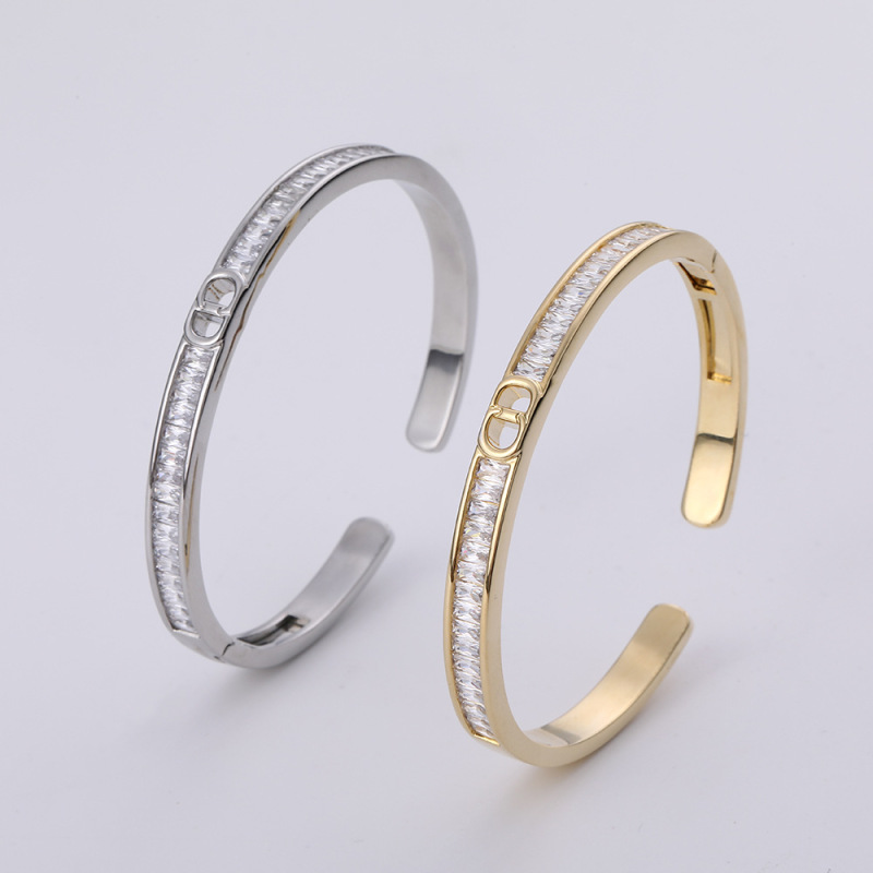High-End Brass Gold-Plated Letter Open-Ended Diamond Bracelet Fashion Jewelry