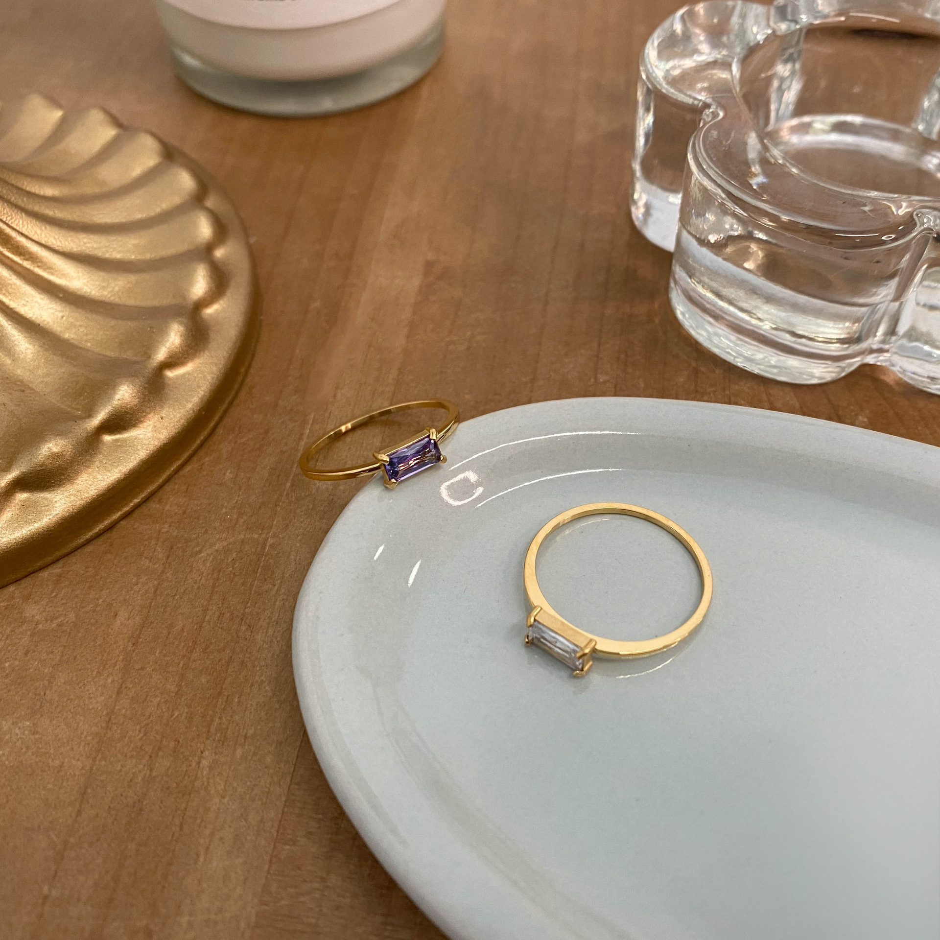 Simple Style Square Titanium Steel Gold Plated Rhinestones Rings