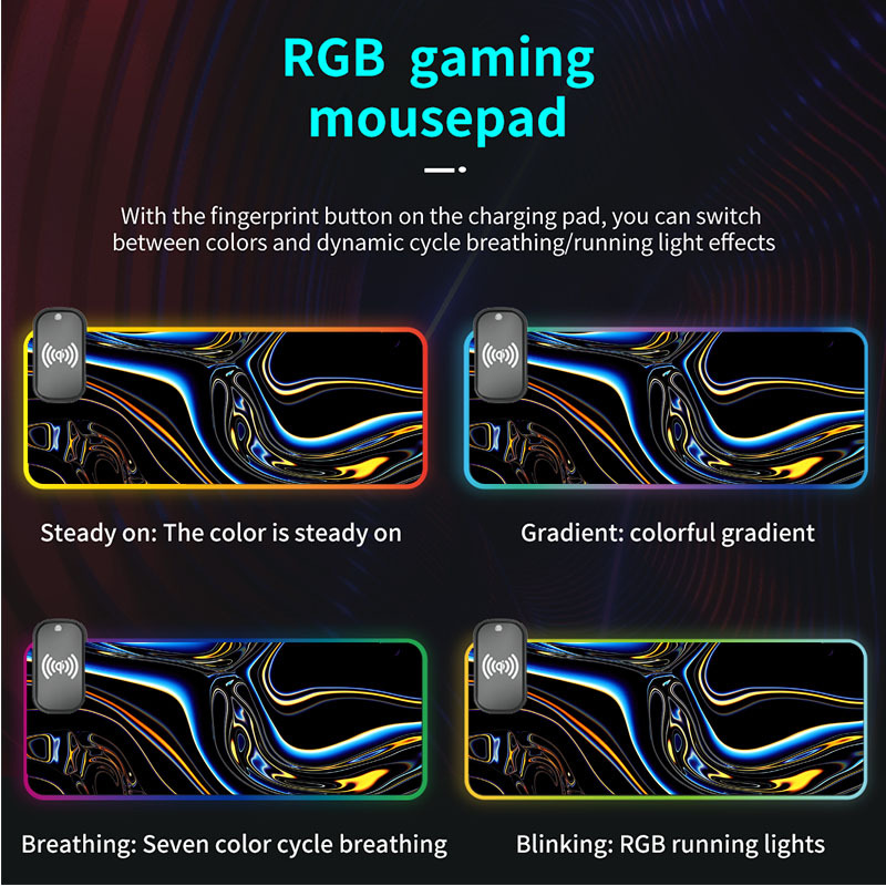 Black Gilt Liquid Texture 15WCharging RGB Mouse Pad Desk Mat