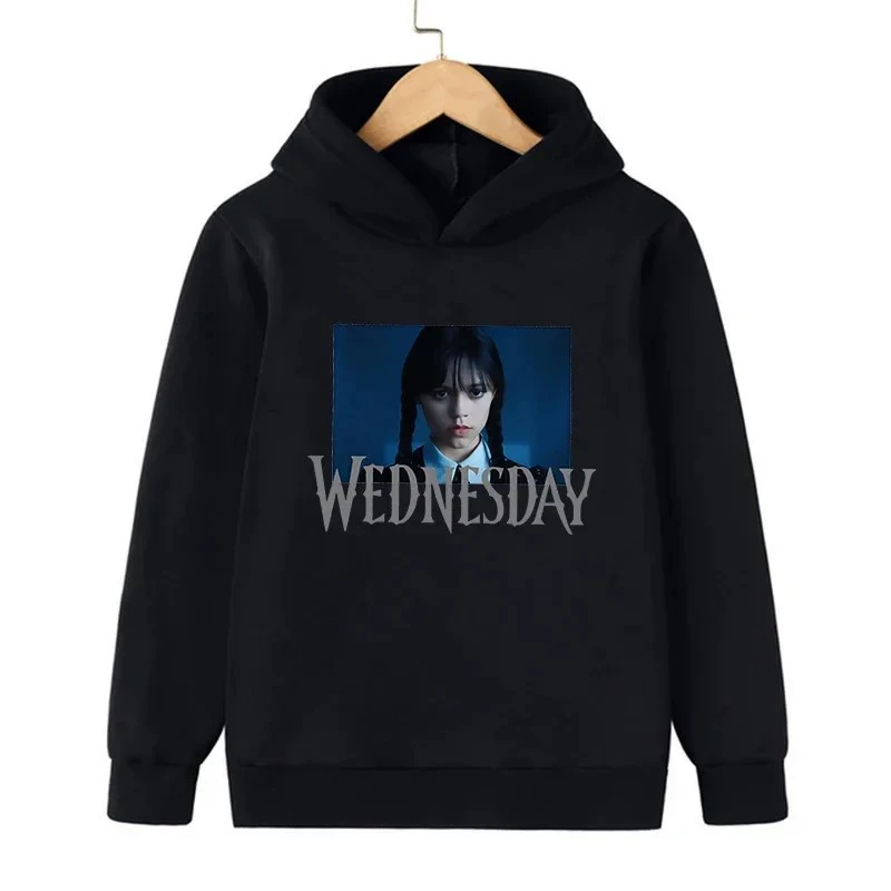Горячая продажа товаров из Европы и Америки. Детская толстовка с капюшоном Wednesday Addams, цельная, с принтом, доставка.