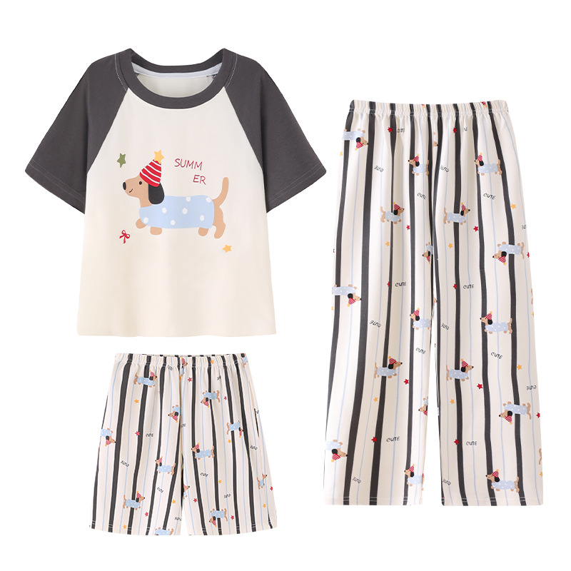 2026 nuevo pijama de verano de algodón delgado de manga corta de tres piezas de ropa de hogar para niños niños de verano