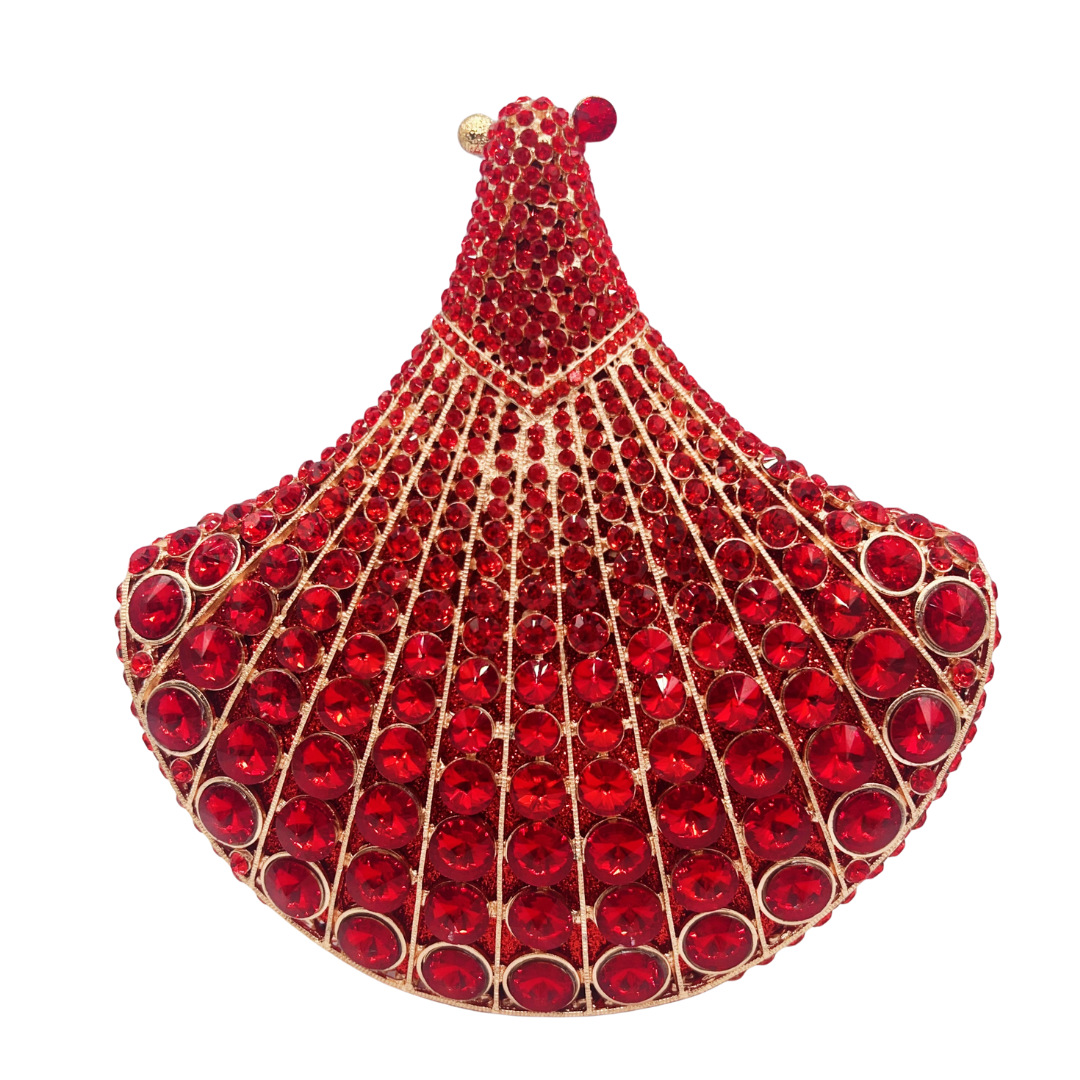 Clutch nữ hình quạt đính đá cao cấp dự tiệc cầm tay — màu vàng, bạc, màu đỏ, màu ô liu xanh chi tiết 8